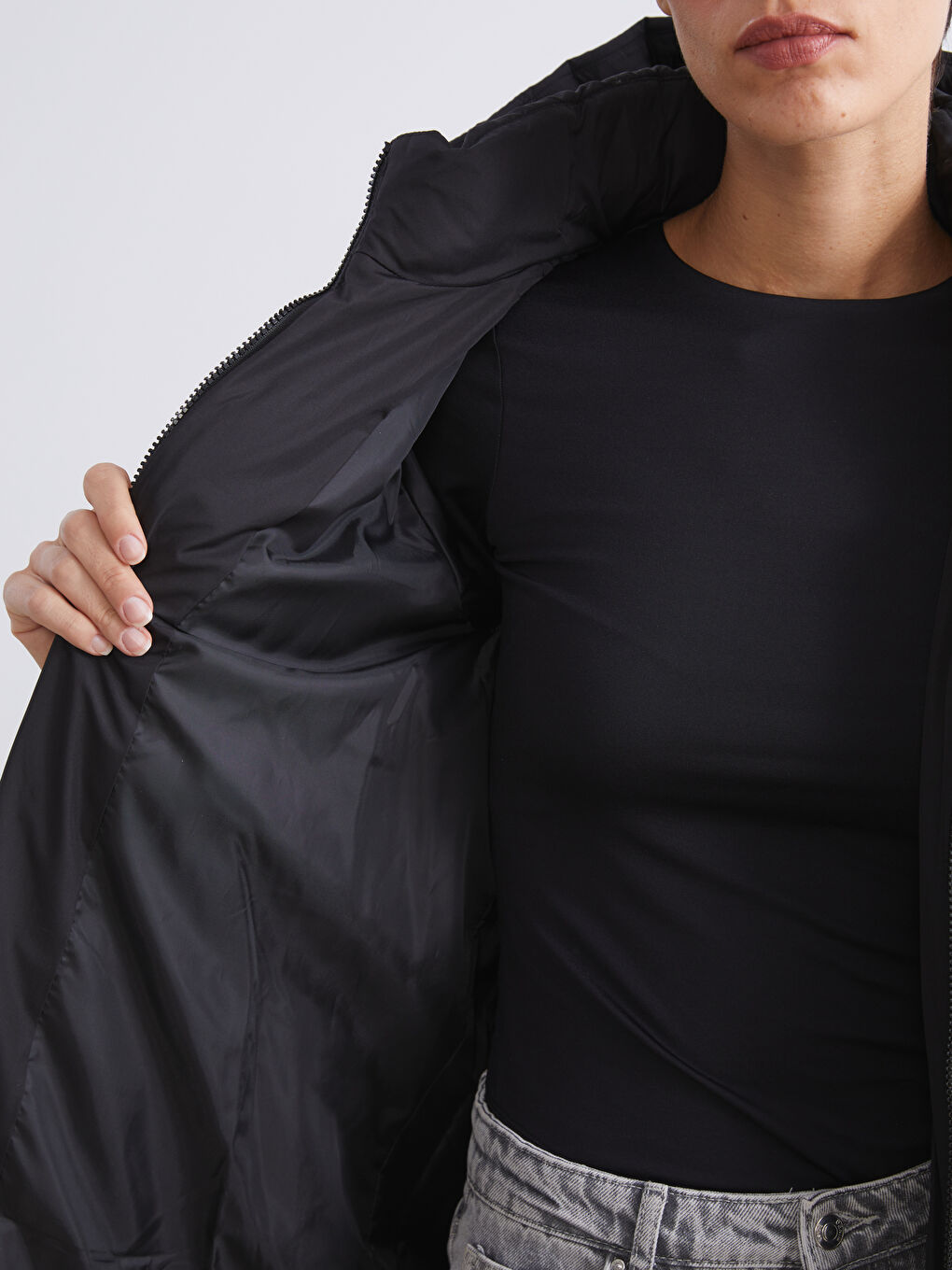 Women's Hooded Plain Puffer Coat-6