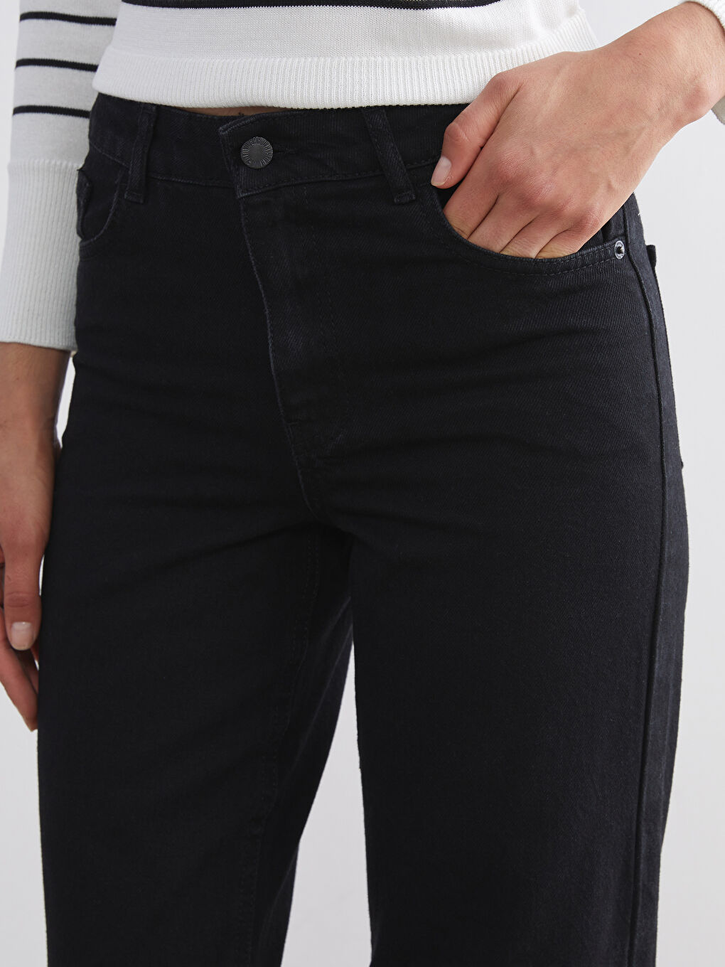 Siyah Wideleg Kadın Jean Pantolon-2