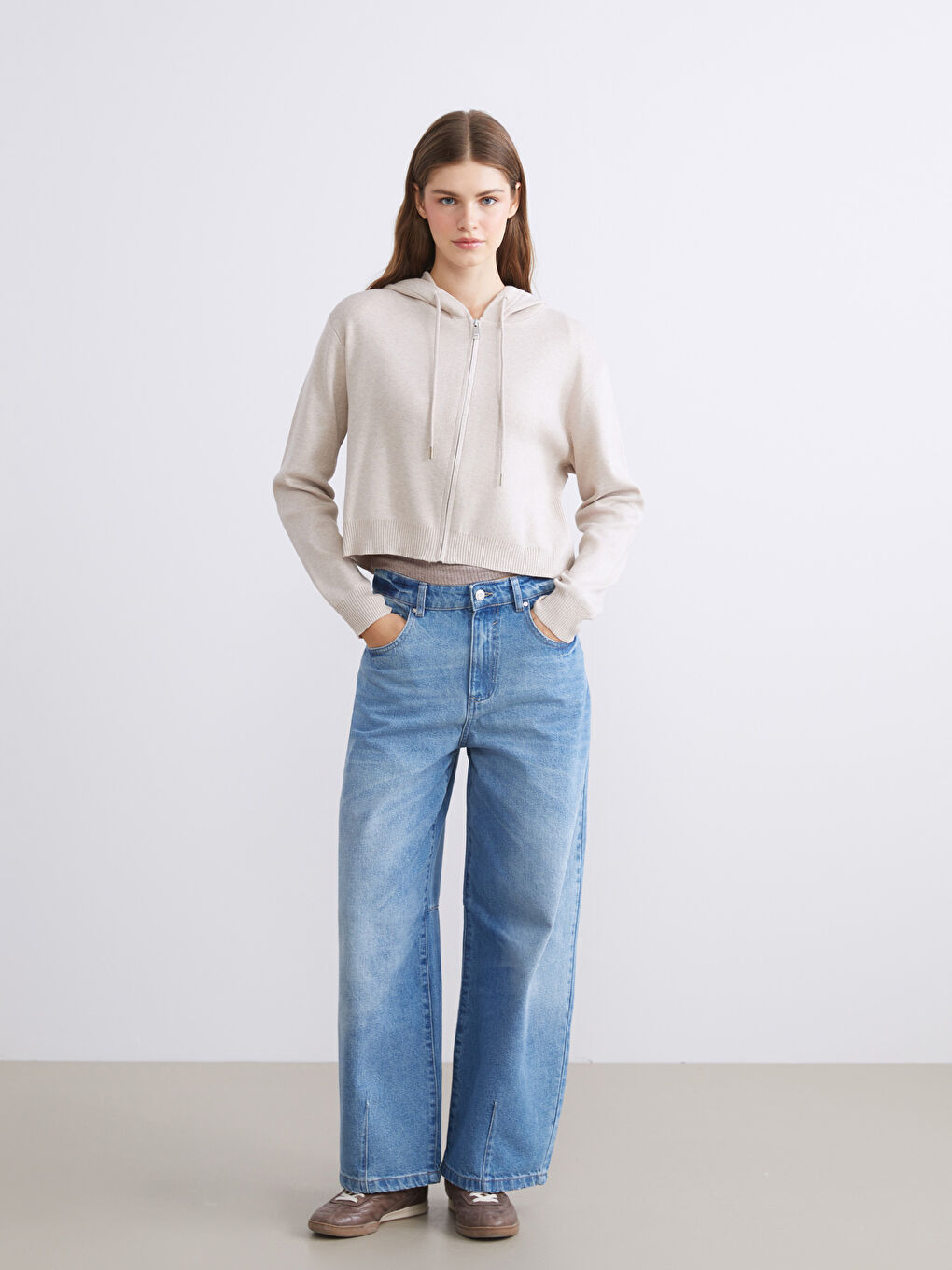 Woman BEIGE Zip-Up Sweatshirt-1