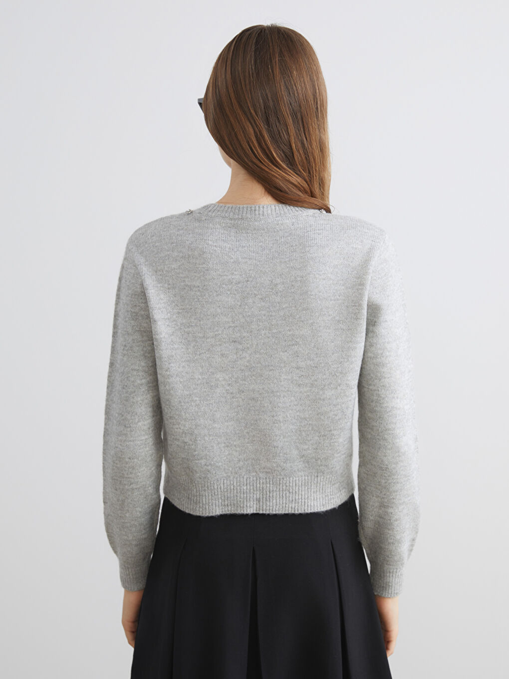Crew Neck Rhinestone Embellished Women's Knit Sweater-3