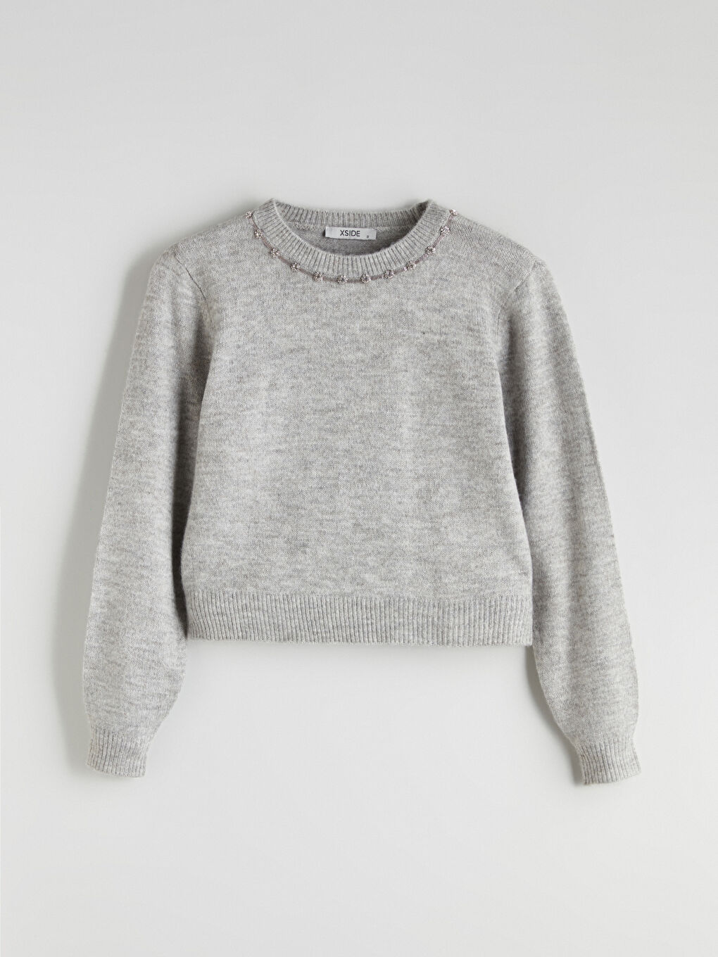 Crew Neck Rhinestone Embellished Women's Knit Sweater-4