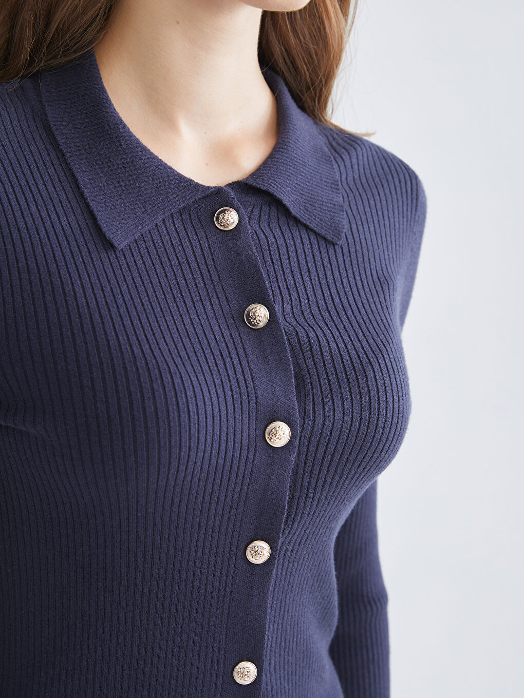 Polo Neck Women's Knitwear Cardigan-2