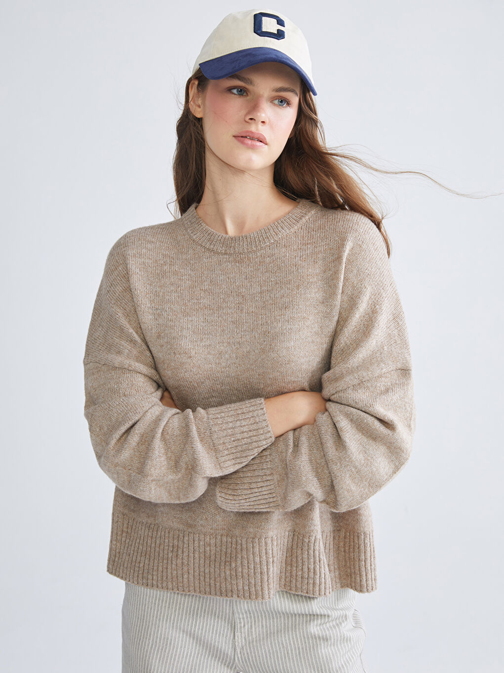 Crew Neck Oversize Women's Knitwear Sweater