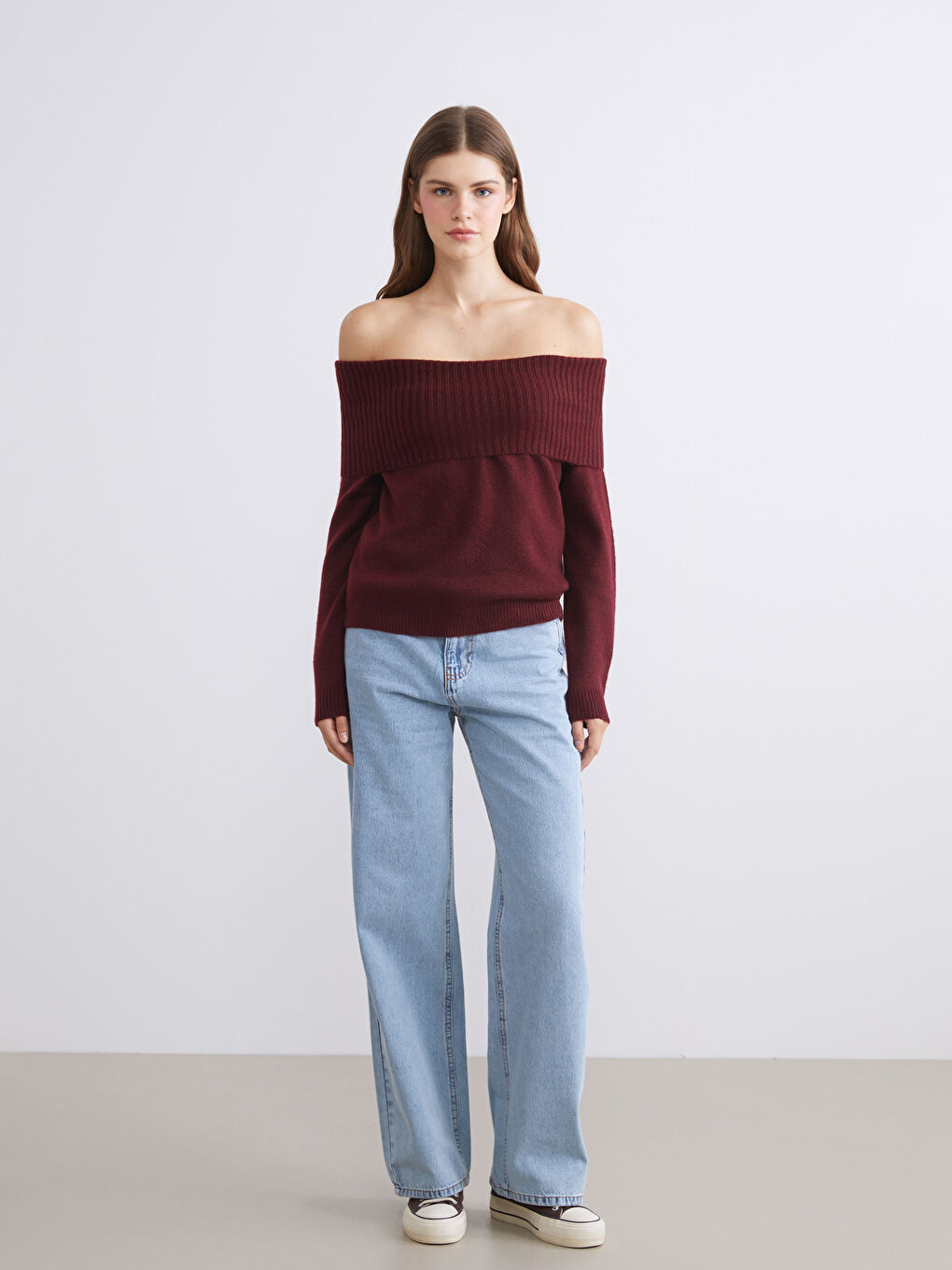 Slash Neck Women's Knitwear Sweater-1