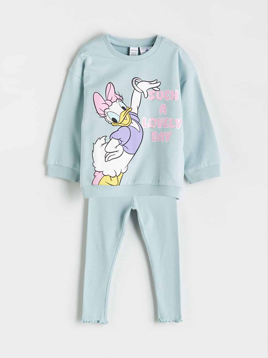 Crew Neck Long Sleeve Daisy Duck Printed Baby Girl Sweatshirt and Tights 2-Pack