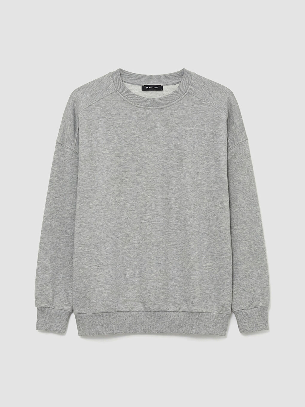 Gri Bisiklet Yaka Oversize Kadın Kalın Sweatshirt-5
