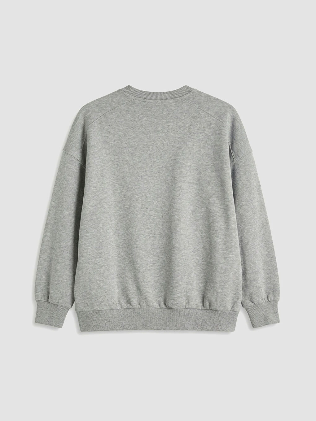 Gri Bisiklet Yaka Oversize Kadın Kalın Sweatshirt-6