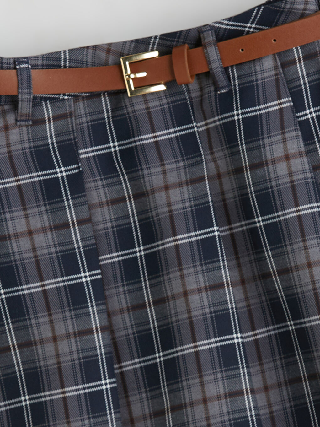 Lacivert Beli Lastikli Ekose Kız Çocuk Şort Etek-2