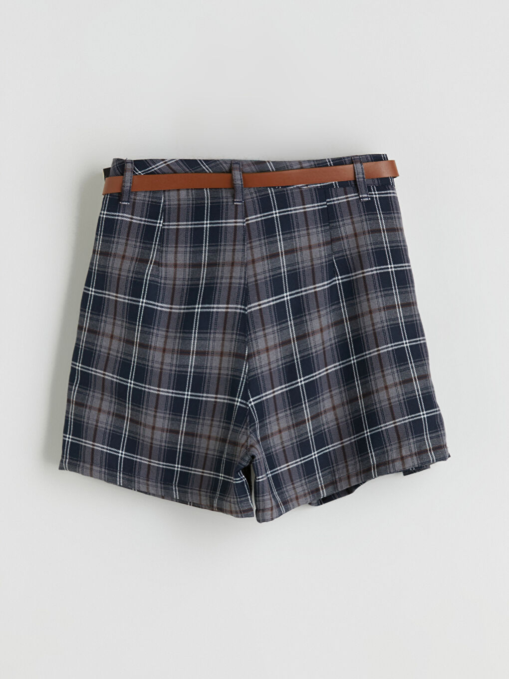 Lacivert Beli Lastikli Ekose Kız Çocuk Şort Etek-4