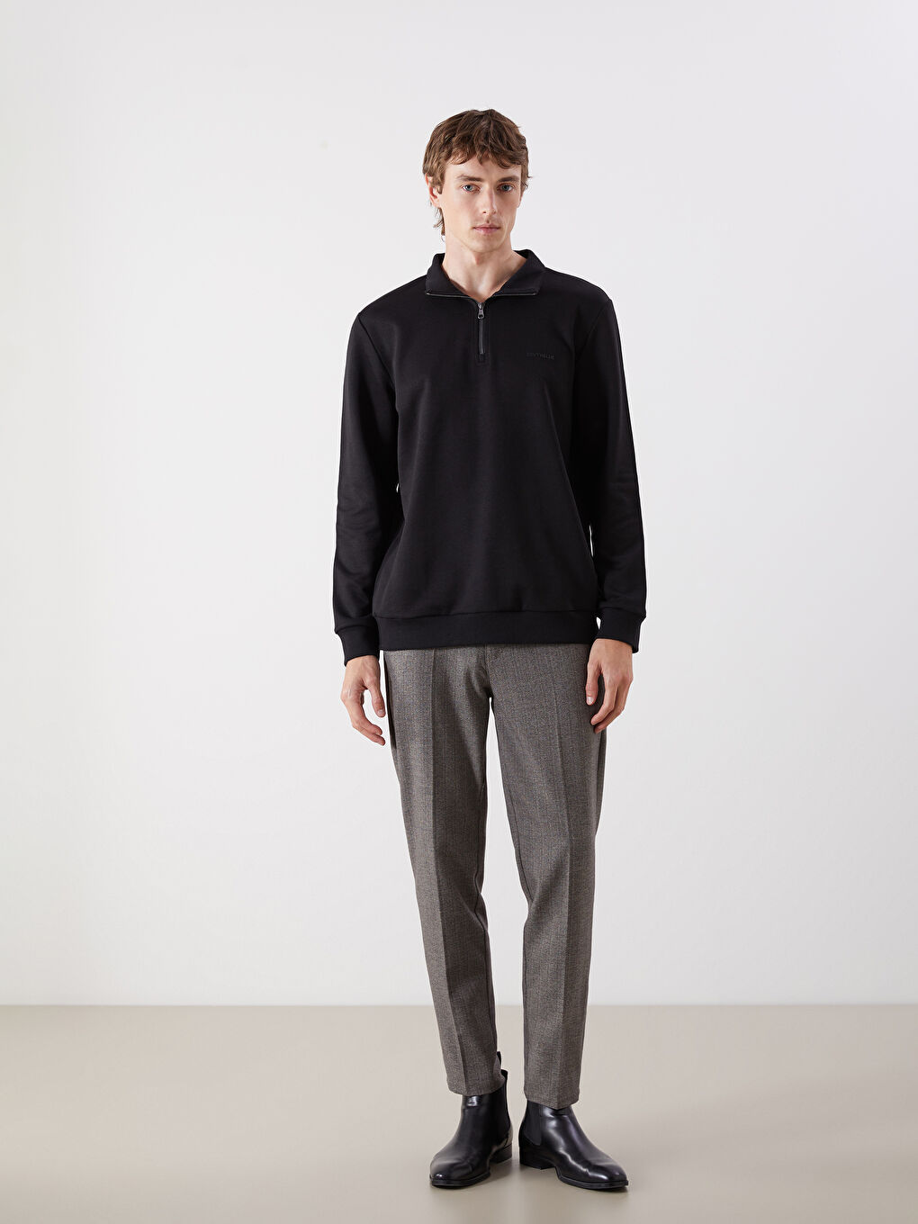 Zippered Funnel Neck Long Sleeve Men's Sweatshirt-1
