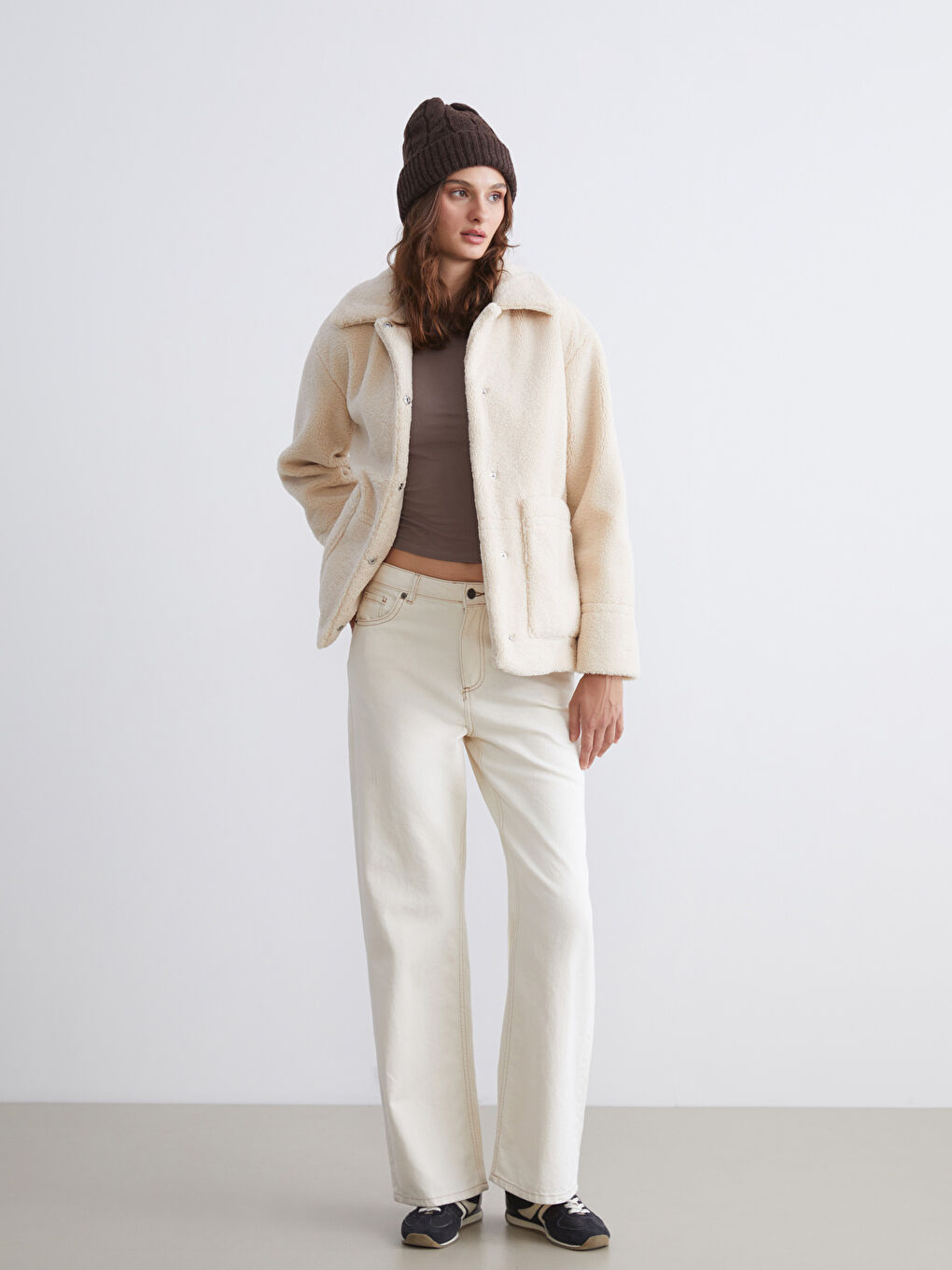 Collared Neck Women's Plush Coat-1