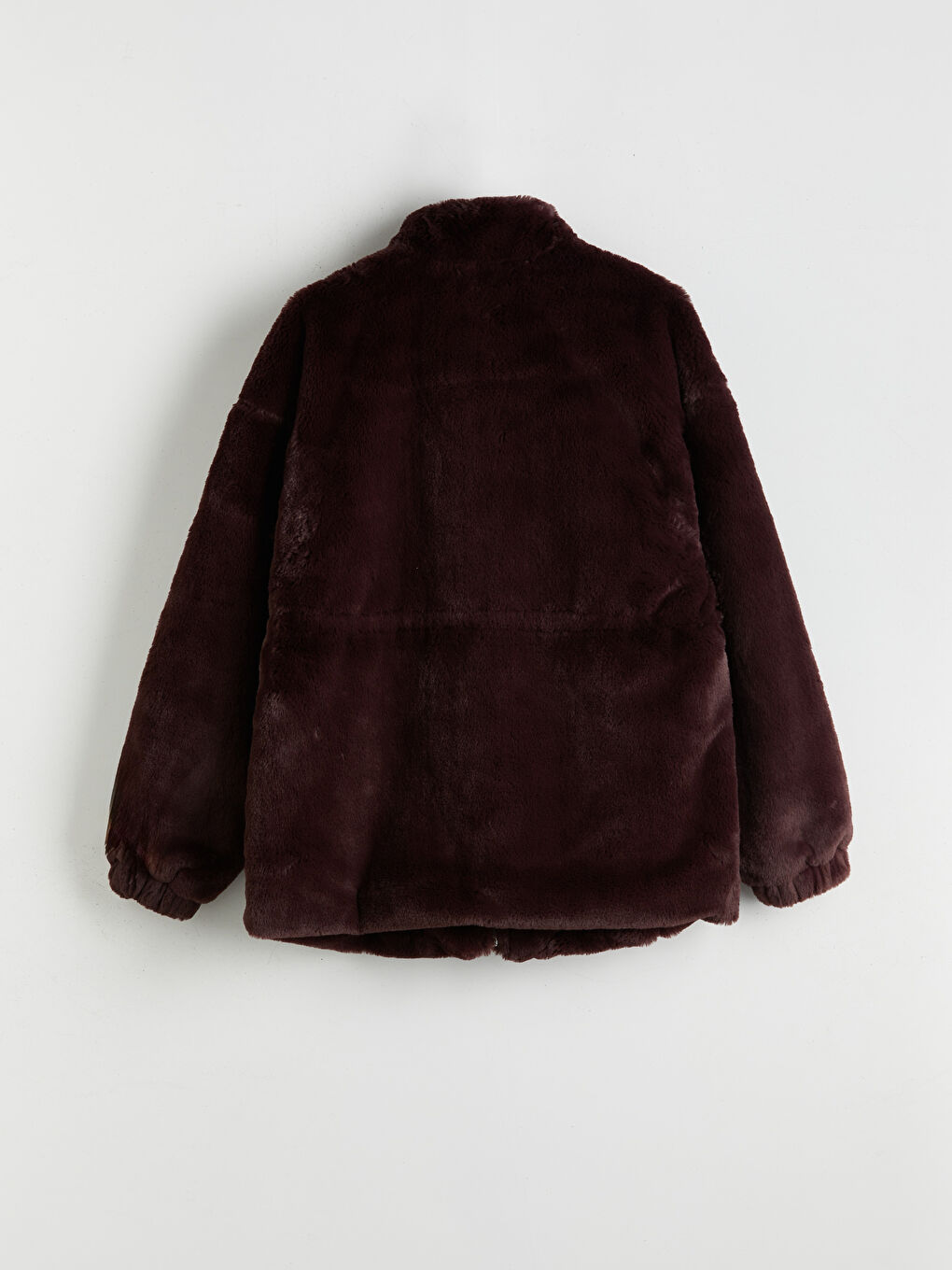 Bordo Dik Yaka Kadın Pelüş Mont-6