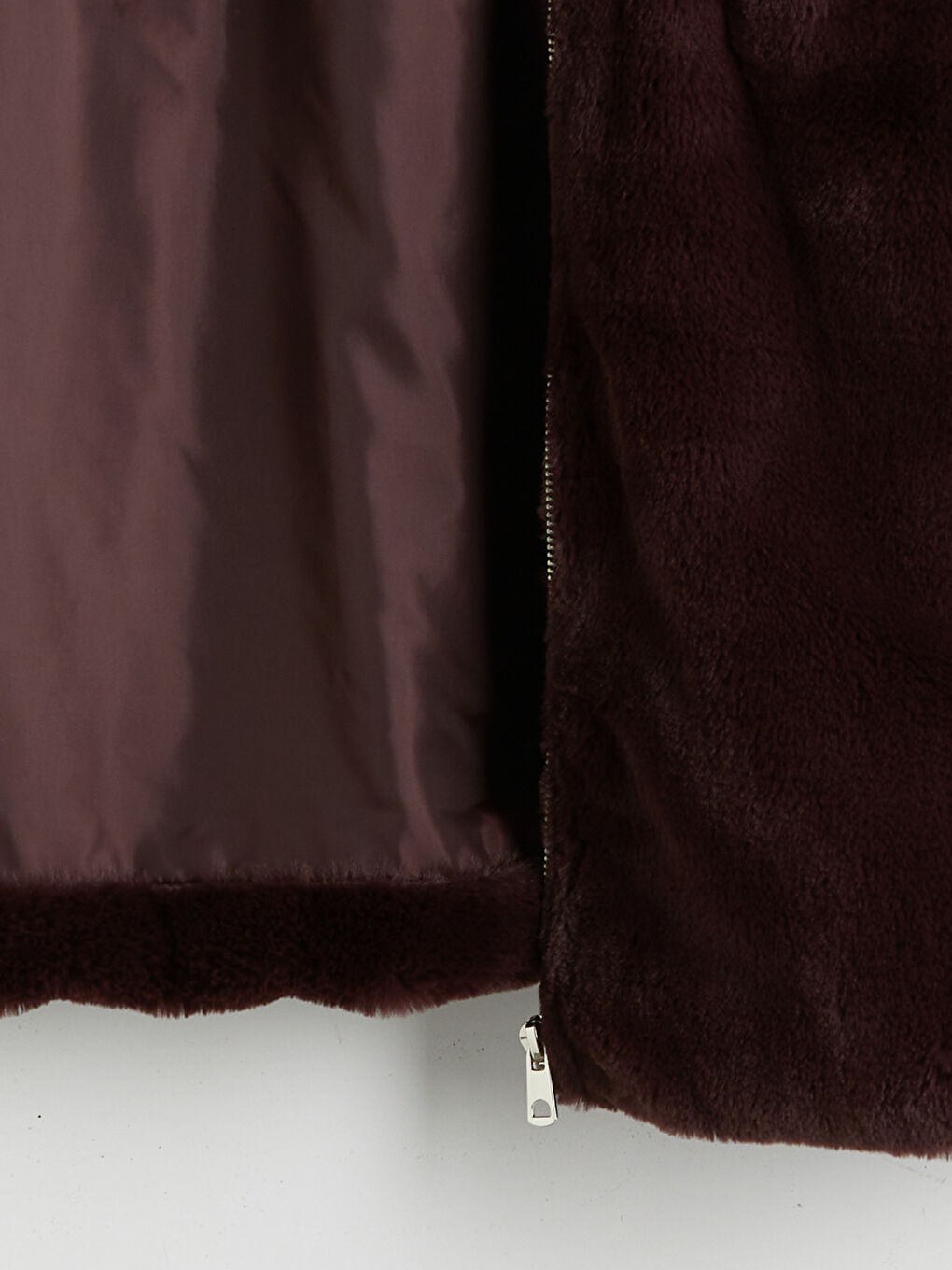 Bordo Dik Yaka Kadın Pelüş Mont-7