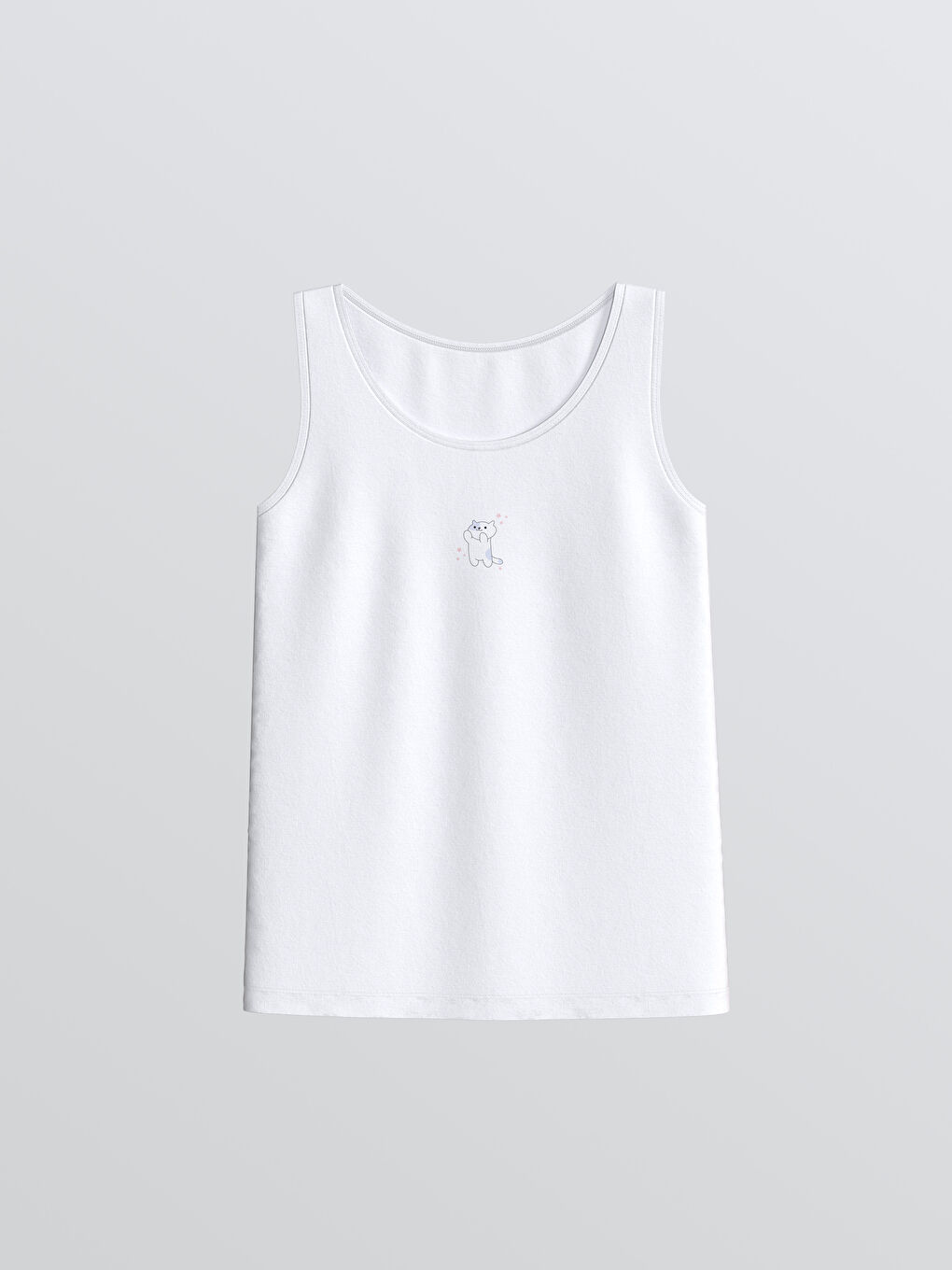 Beyaz Bisiklet Yaka Baskılı Kız Çocuk Atlet