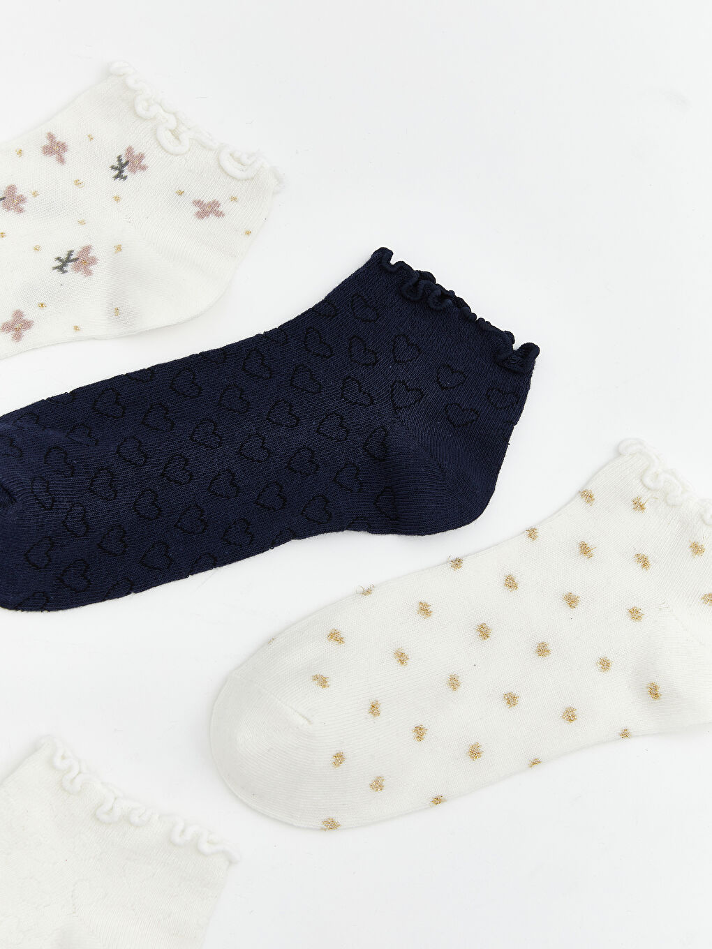 Ekru Desenli Kadın Patik Çorap 5'li-1