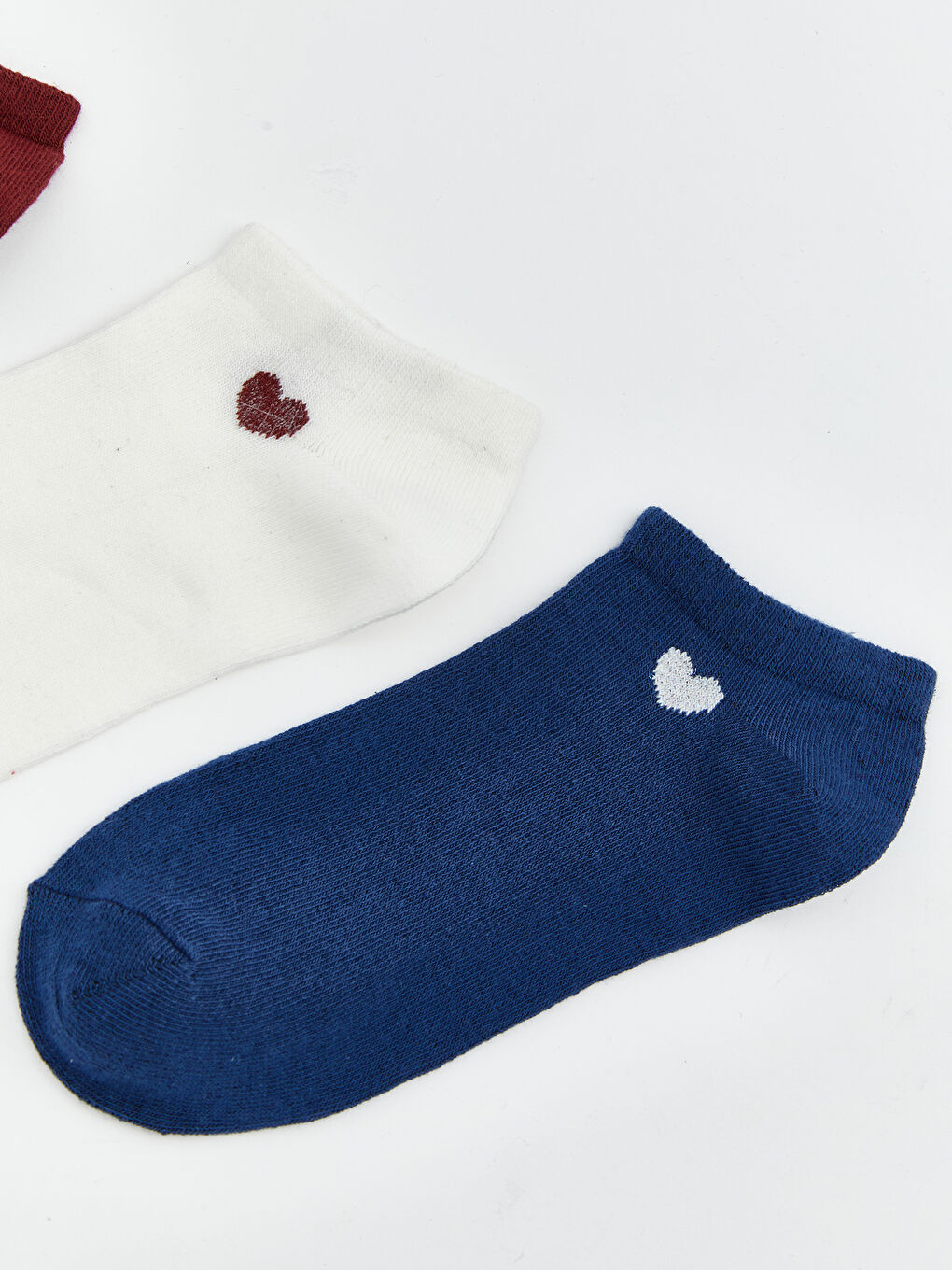 Bordo Kalp Baskılı Kadın Patik Çorap 5'li-1