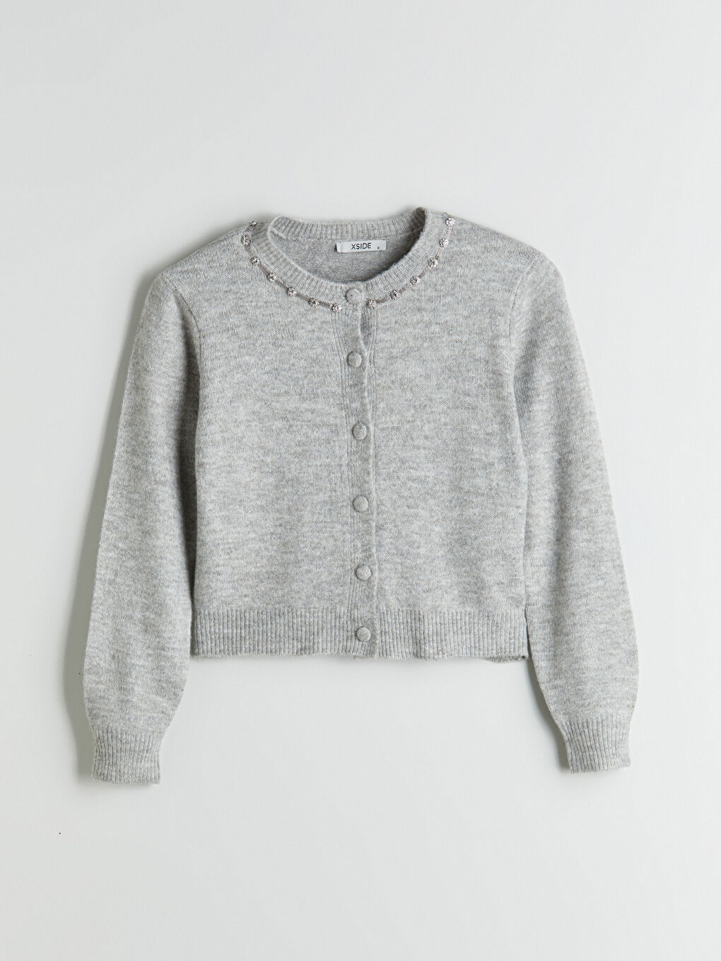 Cardigan en Tricot Orné de Strass pour Femmes Col Rond-4