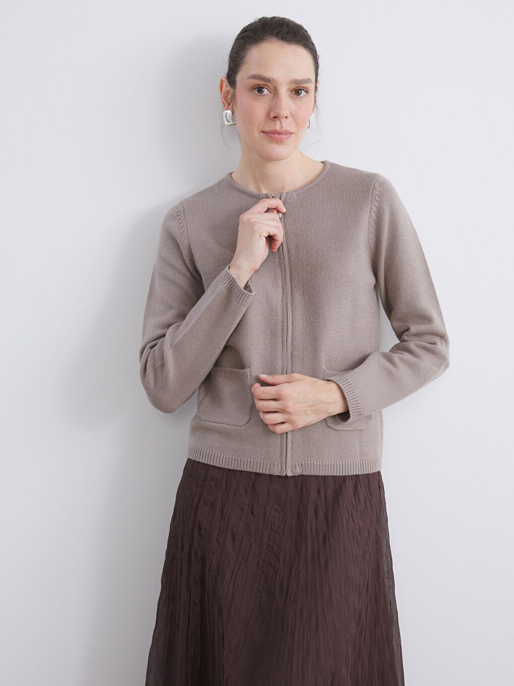 Crew Neck Women's Knitwear Cardigan