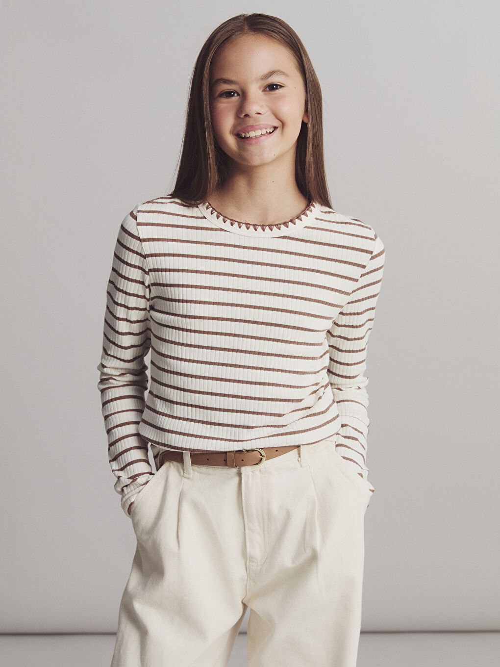 Crew Neck Striped Girls' T-Shirt