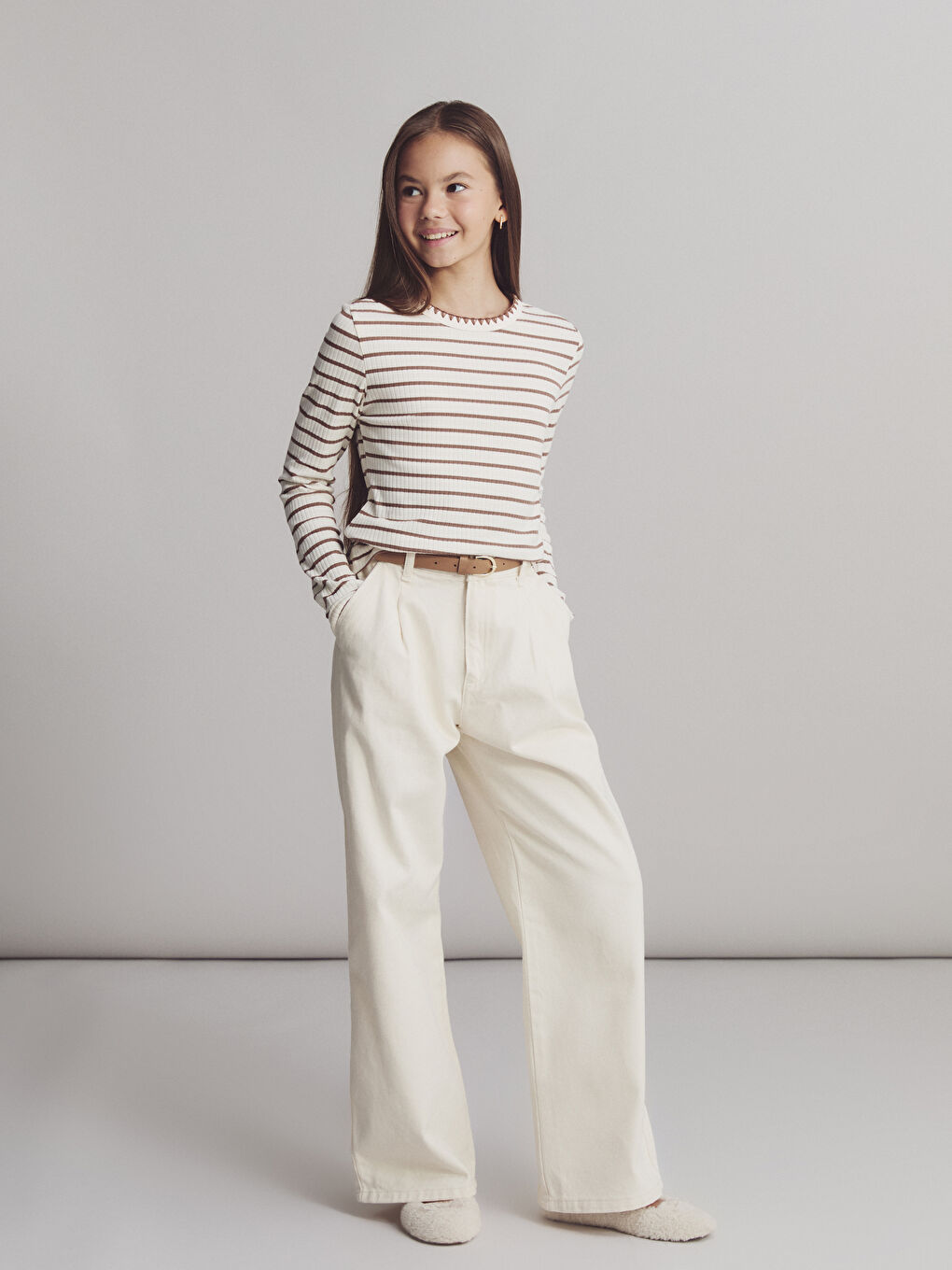 Crew Neck Striped Girls' T-Shirt-1