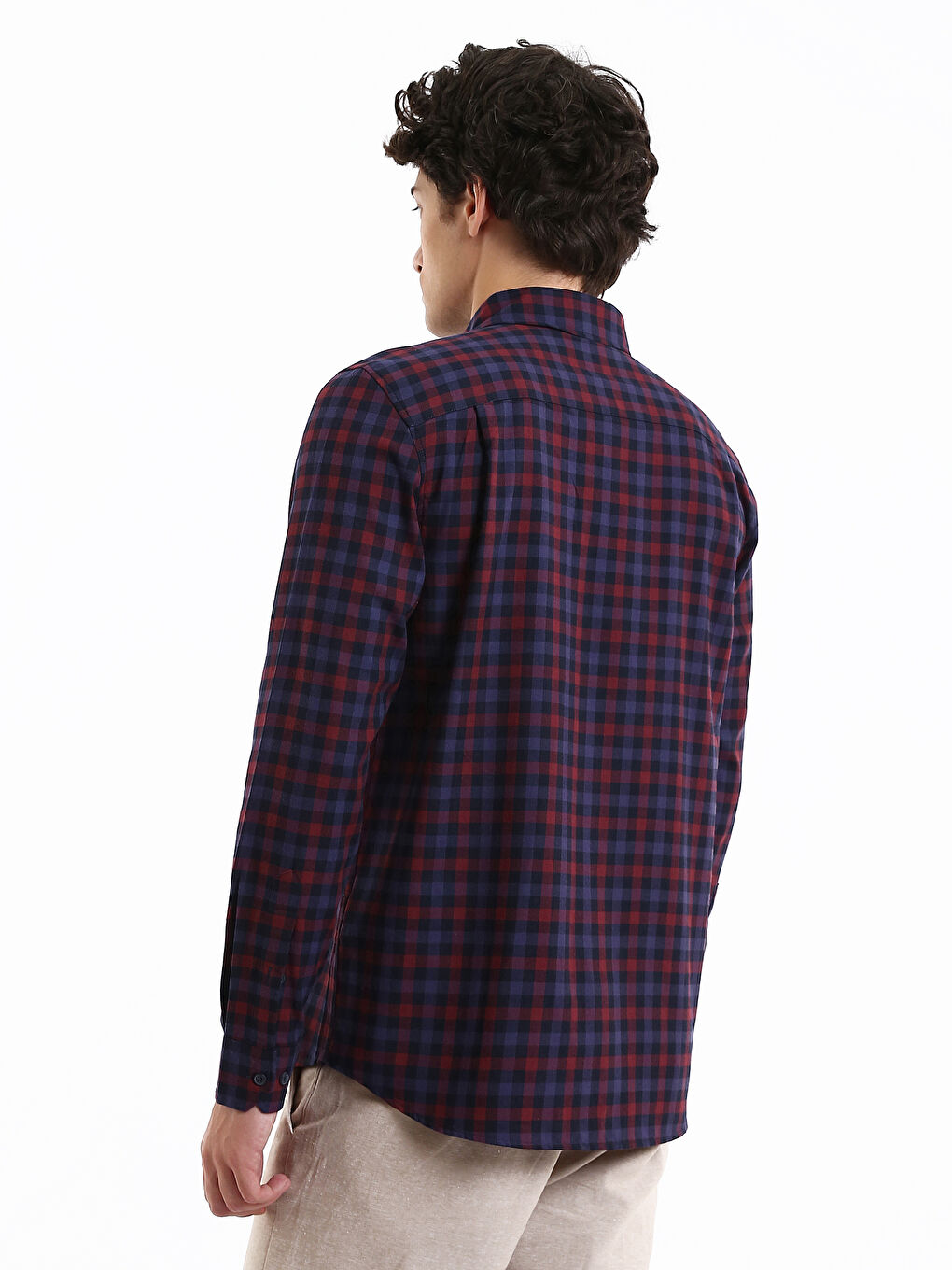Chemise Pour Hommes Coupe Régulière à Manches Longues en Gabardine Écossaise-4