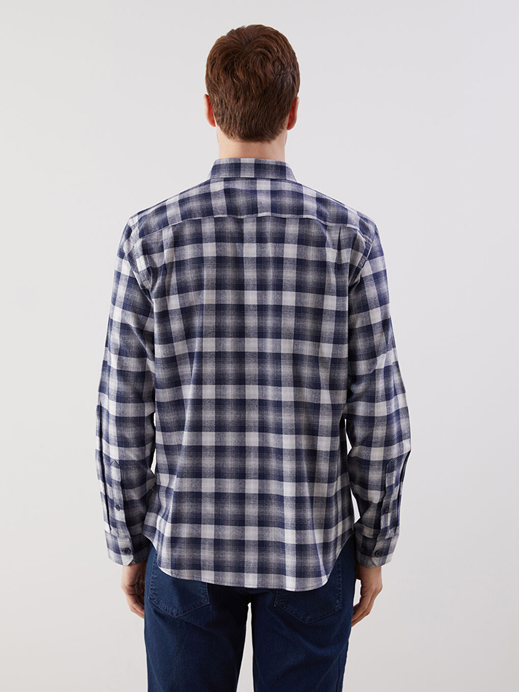 Regular Fit Long Sleeve Plaid Poplin Men's Shirt-3