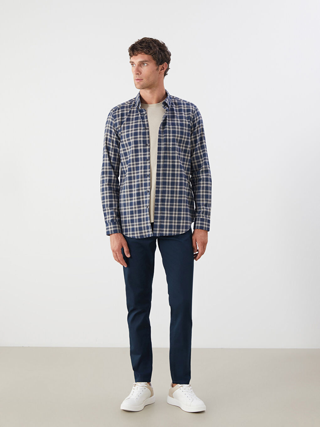 Regular Fit Long Sleeve Plaid Gabardine Men's Shirt-2