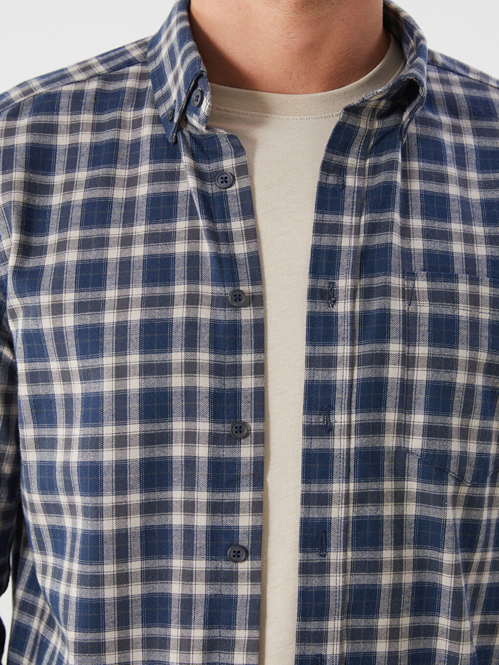 Regular Fit Long Sleeve Plaid Gabardine Men's Shirt-4