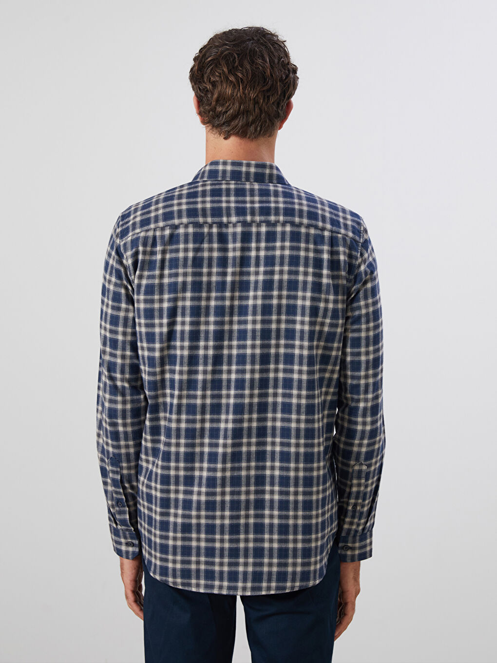 Regular Fit Long Sleeve Plaid Gabardine Men's Shirt-6