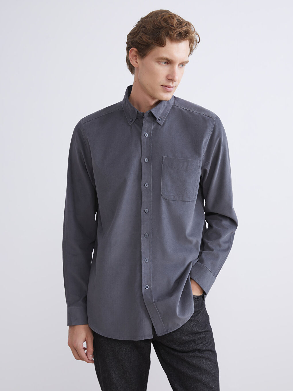 Regular Fit Long Sleeve Velvet Men's Shirt