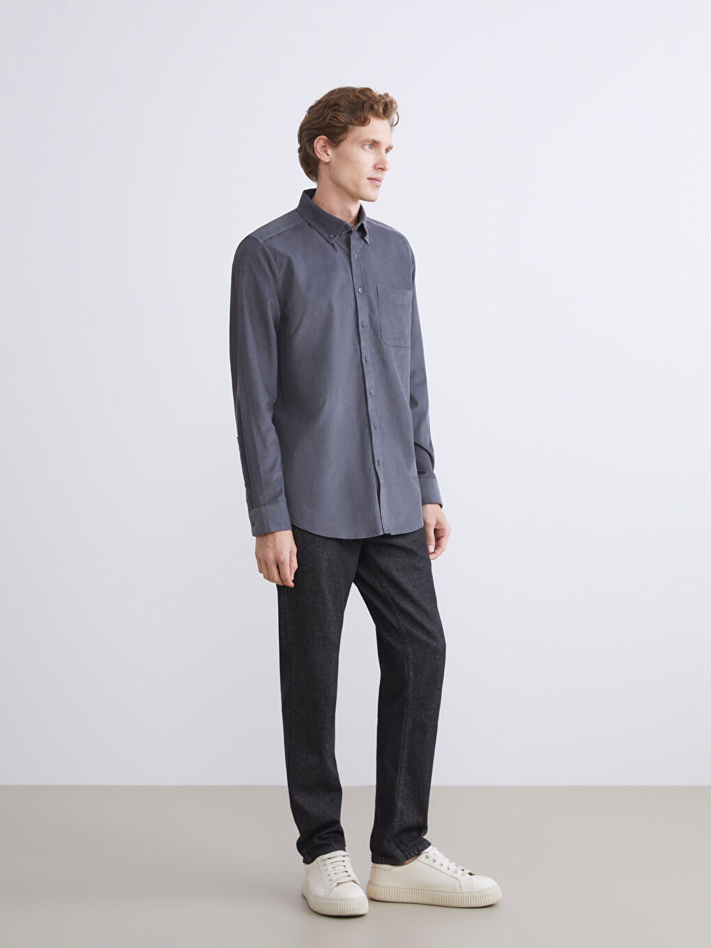 Regular Fit Long Sleeve Velvet Men's Shirt-1