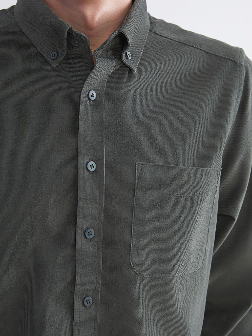 قميص مخمل كم طويل عادي للرجال-4