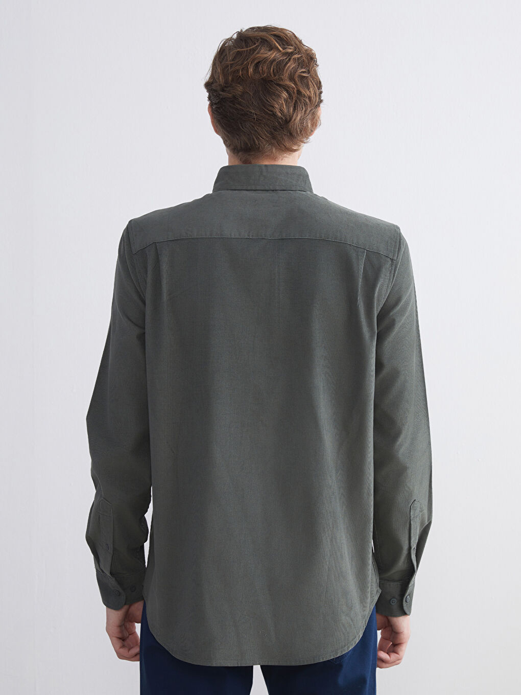 قميص مخمل كم طويل عادي للرجال-6