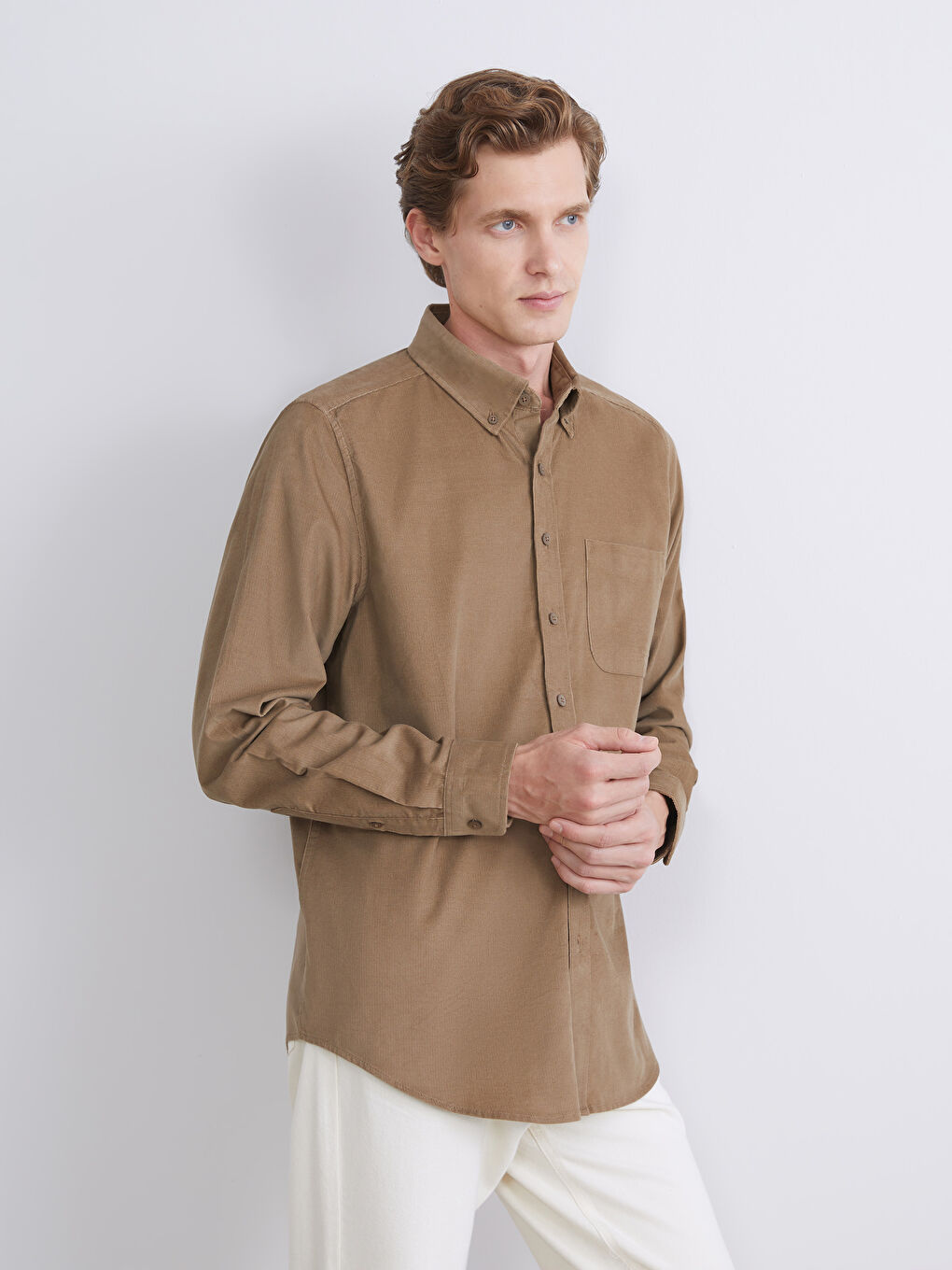 Regular Fit Long Sleeve Velvet Men's Shirt-1