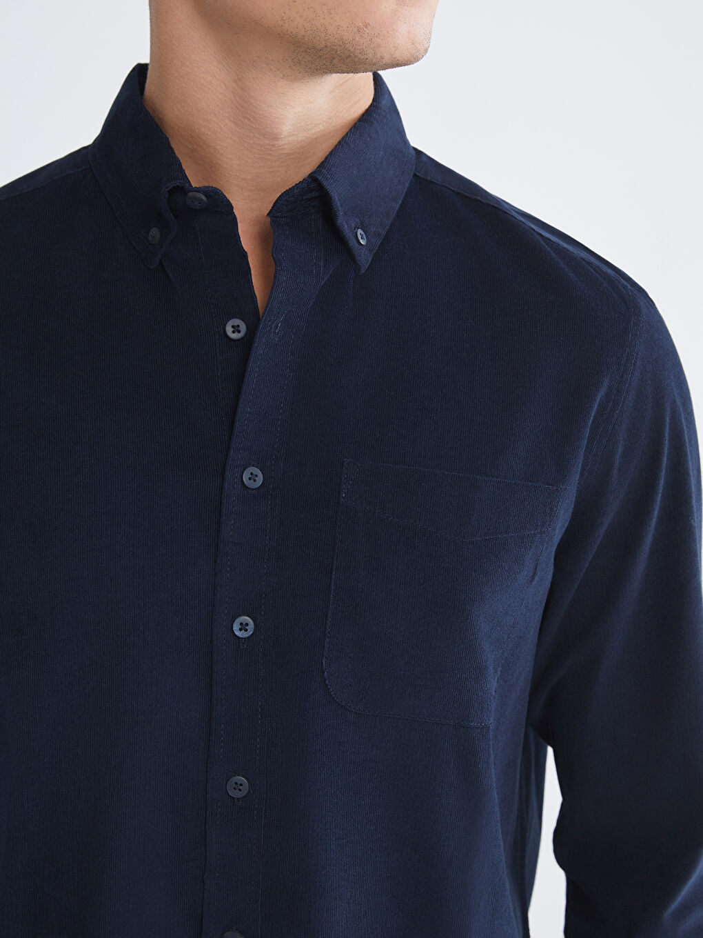 قميص مخمل كم طويل عادي للرجال-4