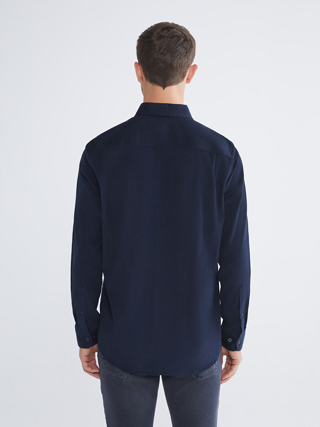 قميص مخمل كم طويل عادي للرجال-6