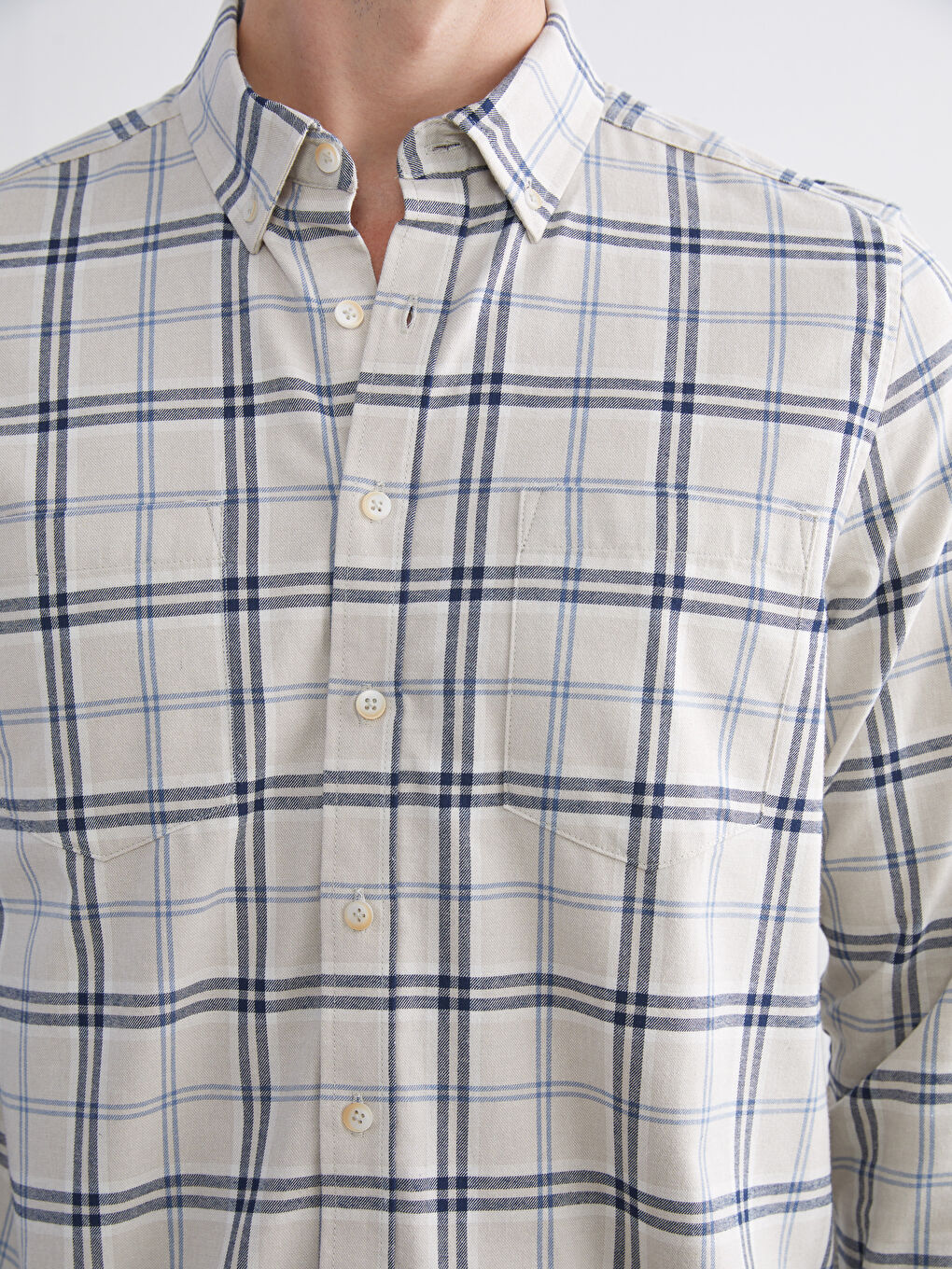 قميص رجالي بنقشة المربعات بقصة عادية-2