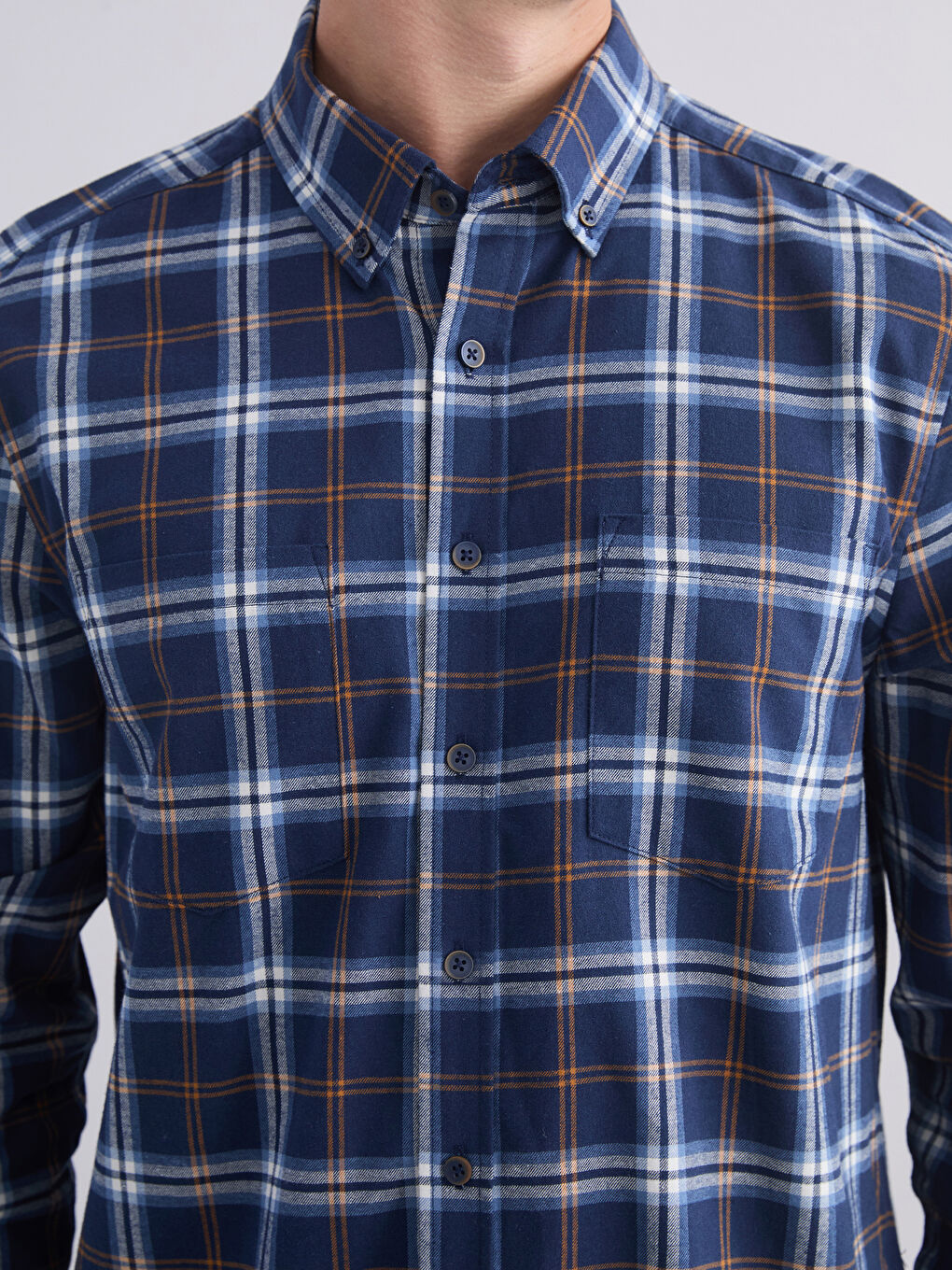 قميص رجالي بنقشة المربعات بقصة عادية-2