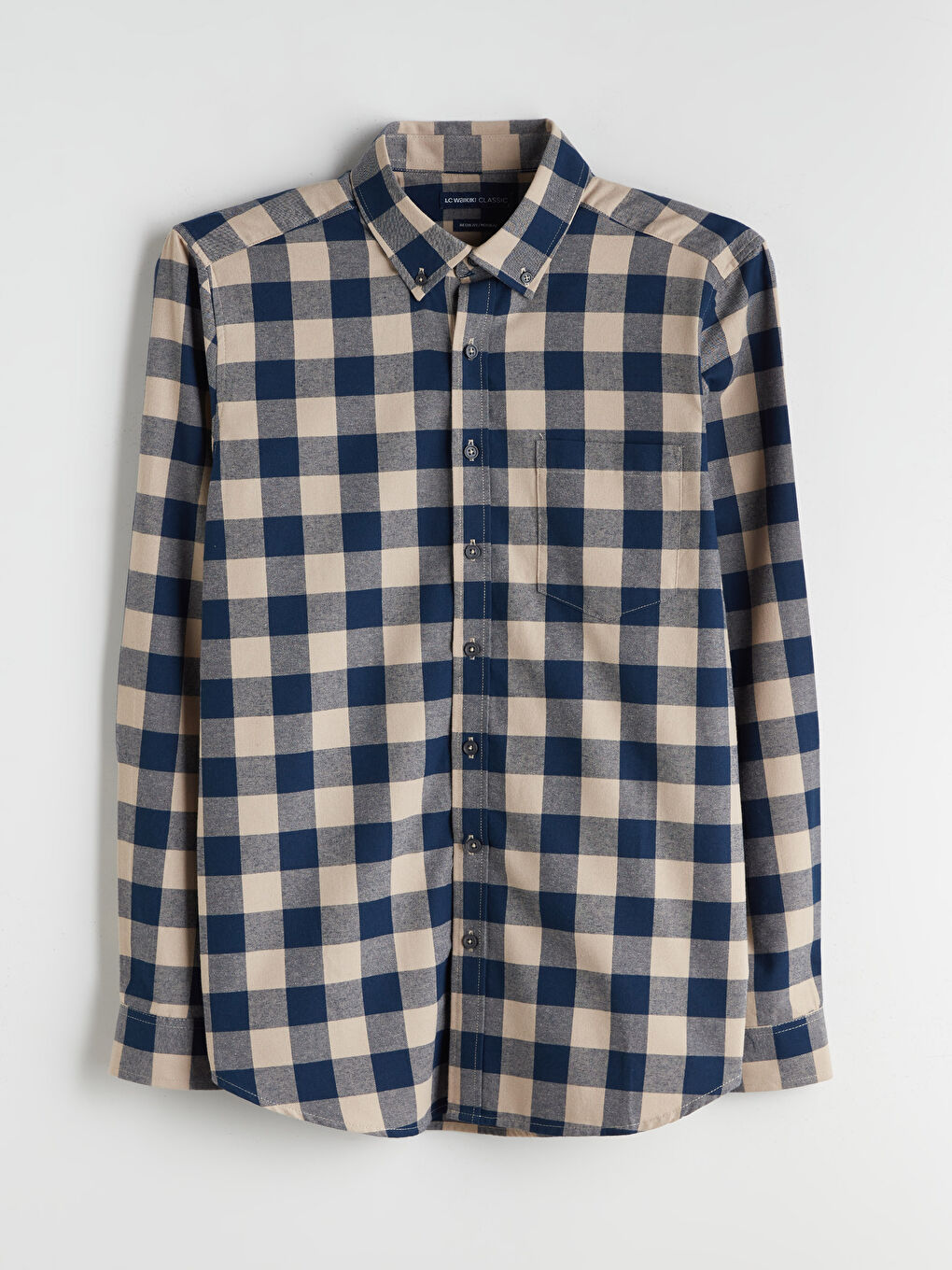 قميص رجالي بأكمام طويلة ونقشة مربعات بقماش الجبردين بقصة عادية-8