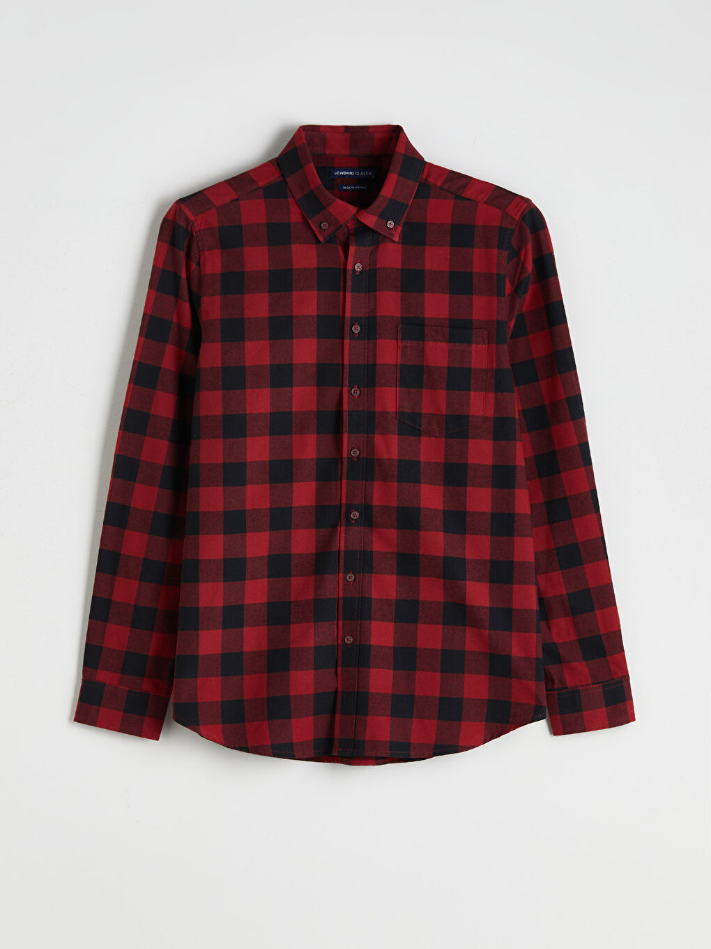 قميص رجالي بأكمام طويلة ونقشة مربعات بقماش الجبردين بقصة عادية-3