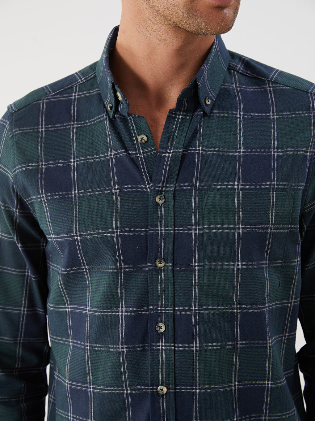 Chemise Pour Hommes Coupe Régulière à Manches Longues en Gabardine Écossaise-3