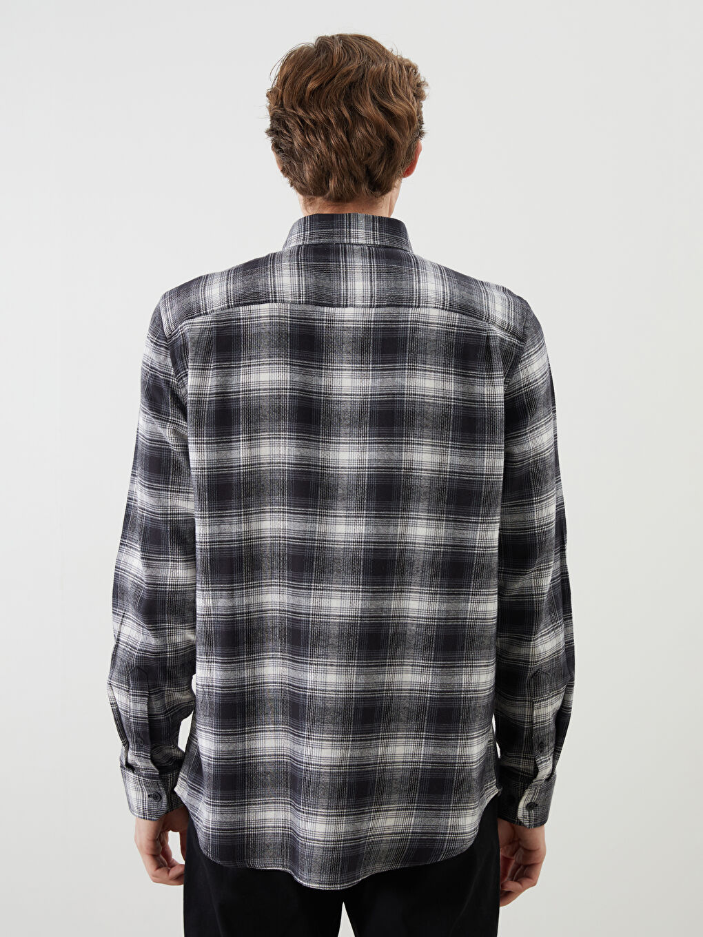 Regular Fit Long Sleeve Plaid Poplin Men's Shirt-3