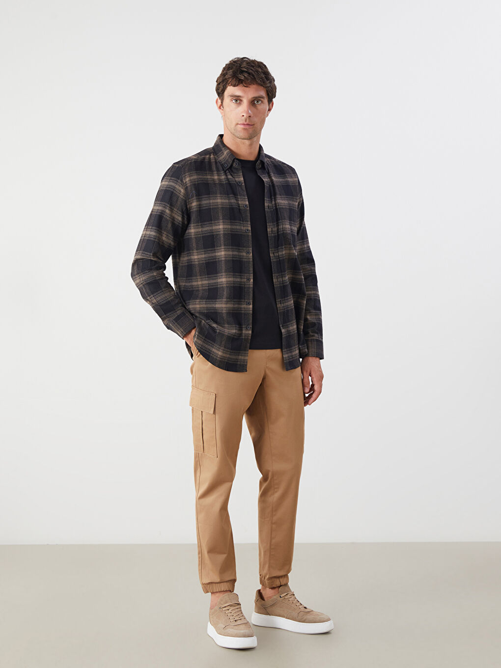 Regular Fit Long Sleeve Plaid Poplin Men's Shirt-1