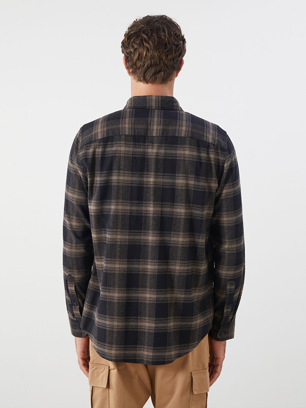 Regular Fit Long Sleeve Plaid Poplin Men's Shirt-3