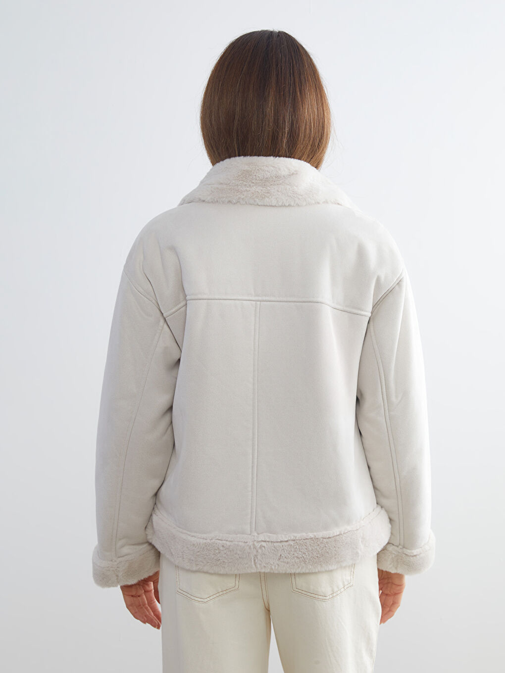 Women's Biker Neck Plain Faux Leather Jacket-8