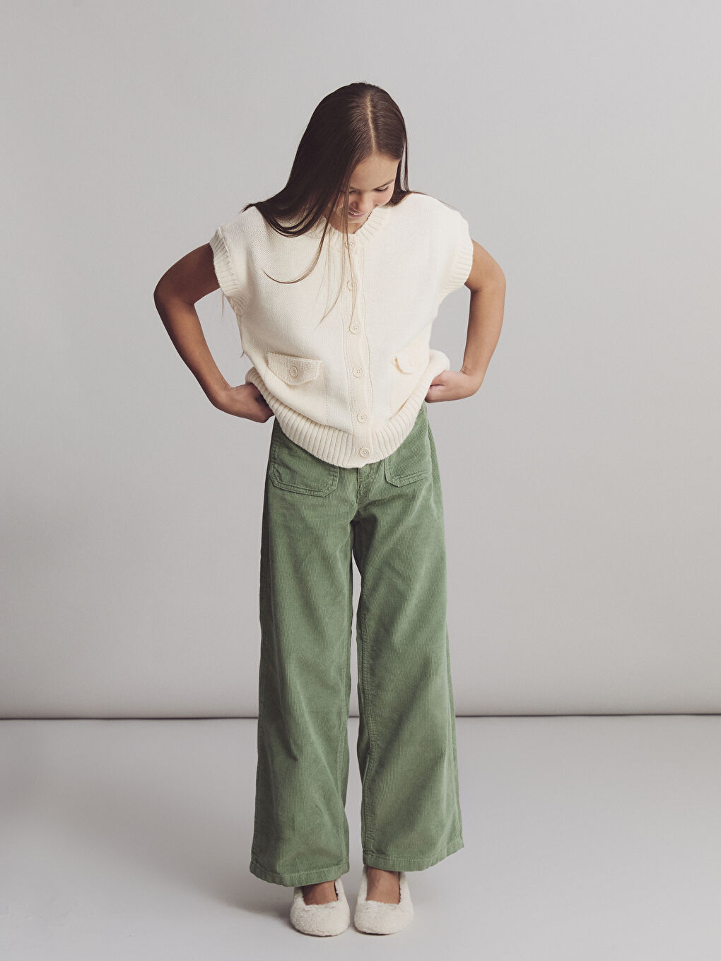 Bej Basic Kız Çocuk Yelek-1