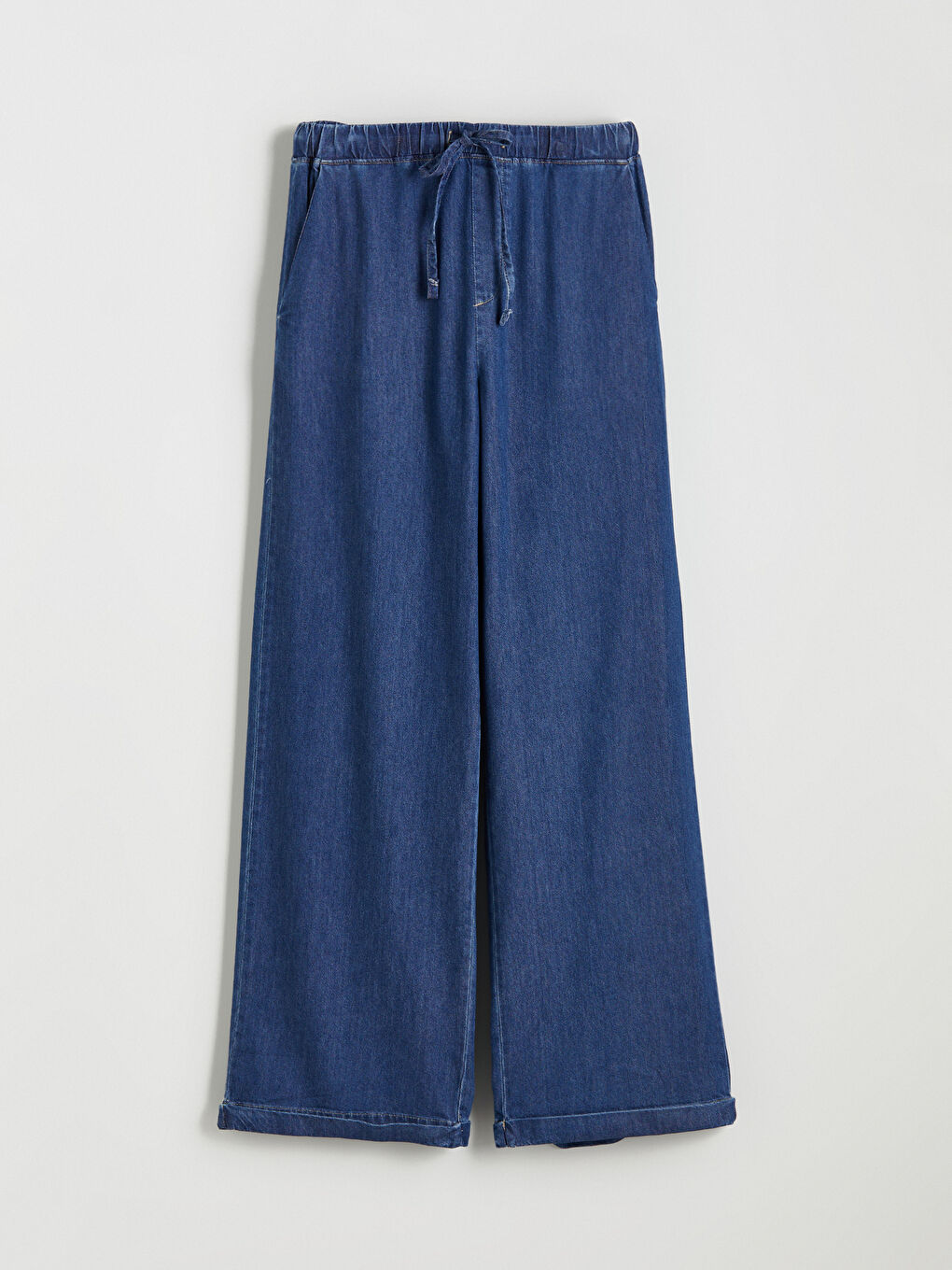İndigo Beli Lastikli Wideleg Kadın Jean Pantolon-6
