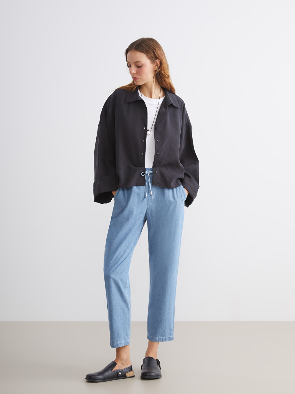 Mavi Beli Lastikli Carrot Fit Kadın Jean Pantolon