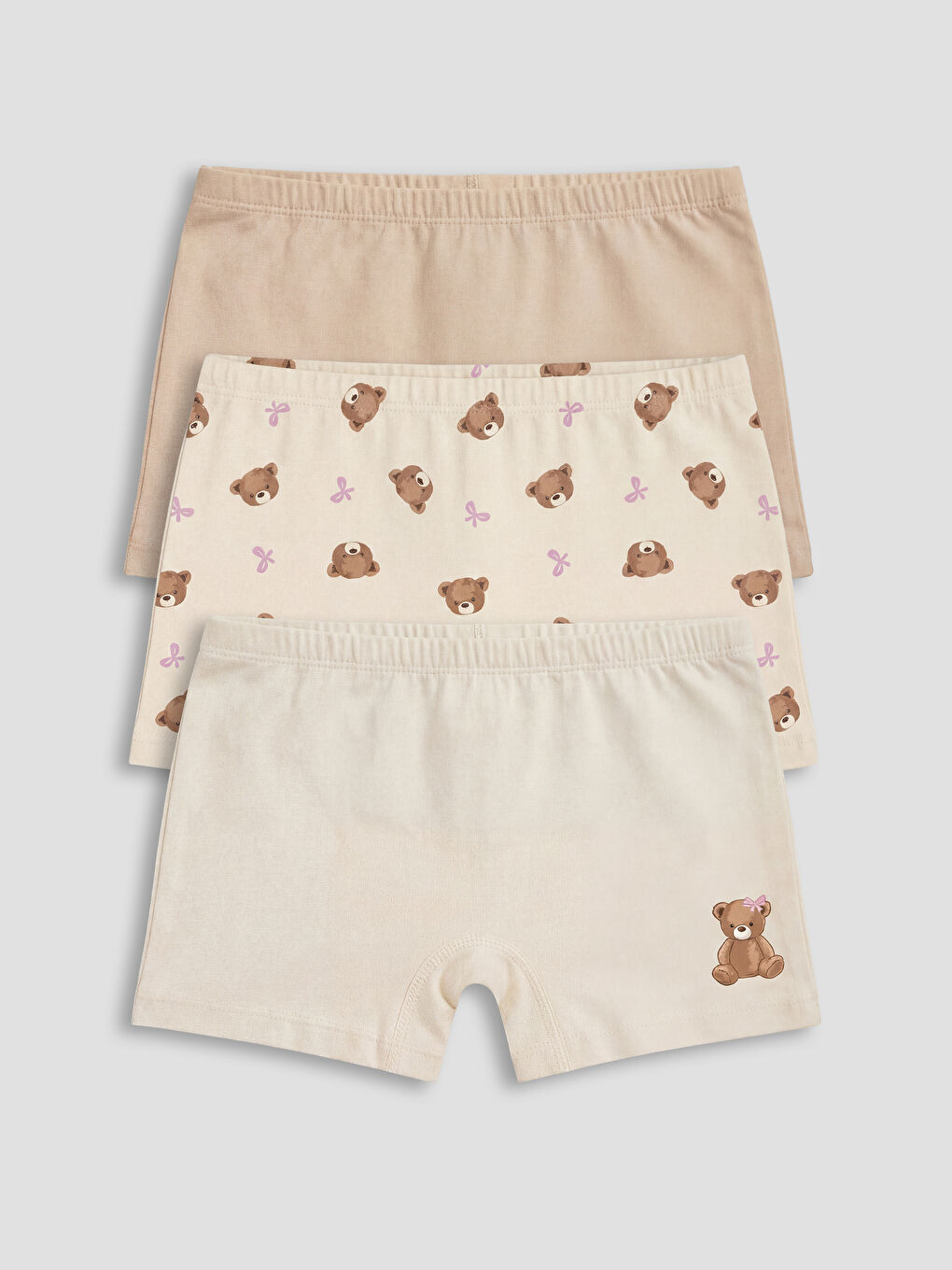 Ekru Ayı Teddy Baskılı Kız Çocuk Boxer 3'lü-1