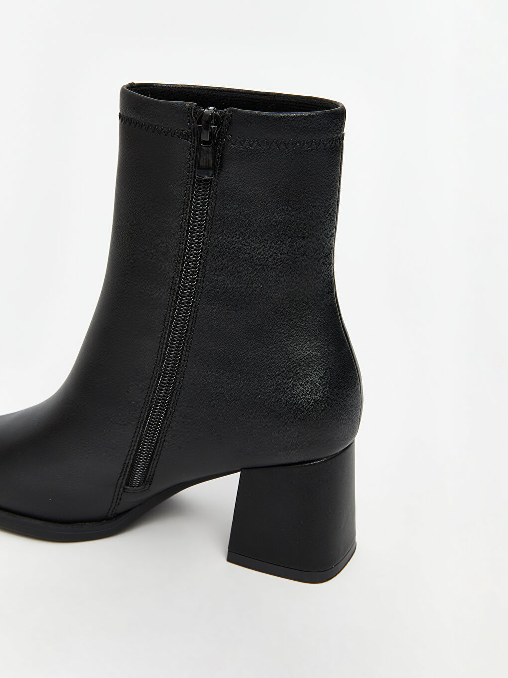 Women's Leather Look Zippered Heeled Boots-5
